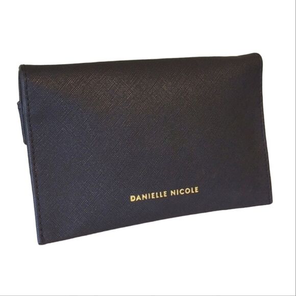 Danielle Nicole Black Vegan Gold Accent Evening Envelope Clutch with Chain - Picture 6 of 13